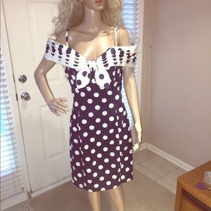 VTG 80’s 90’s Navy Blue White Polka Party Dress